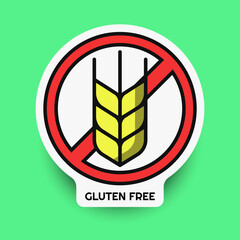 Gluten free vector isolated sticker. Gluten free emblem for allergen and allergy. Concept of logo in flat style with outline and shadow. Allergy stimulus vector for banner design. Substitute icon
