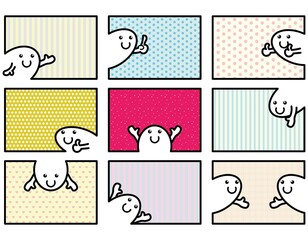 レイアウト01_07（コマ割りされたいろんなポーズをするキャラクター）