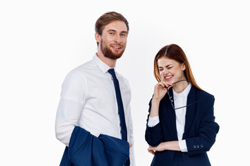 man and woman in suits working office professional