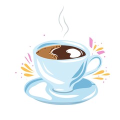 hot cup of tasty coffee, vector clipart, hand drawn illustration