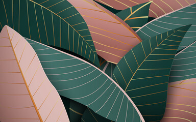 Nature green and gold luxury background. Simple flat style. Vector illustration