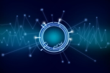 Blue digital futuristic circle on dark blue background. Technology, communication or connection wallpapr.