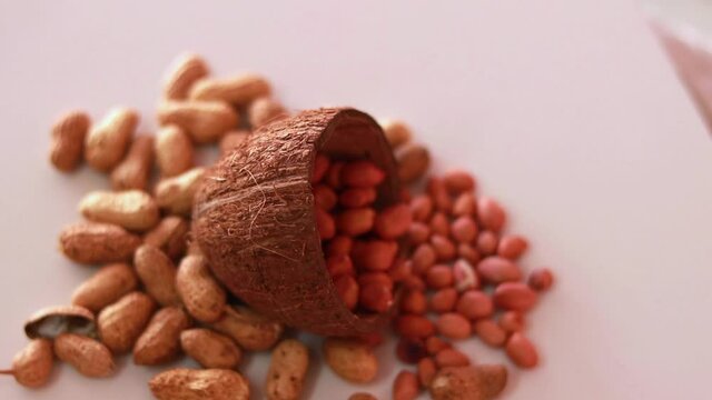 Close up view whole peanuts and peanut seeds with rotating 360,peanuts seeds rotation close up view, peanuts seeds