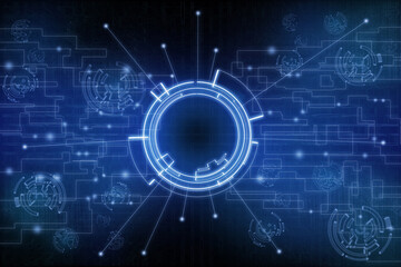 Blue digital futuristic circle on dark blue background. Technology, communication or connection wallpapr.