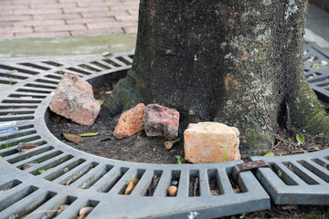 paving stones used during the demonstrations of the national strike in Bogota, Colombia, may 2021