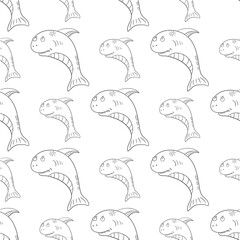 Seamless pattern with cute sharks.  Sea life. Vector illustration