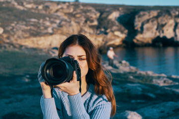 woman hiker photographer professional landscape rocky mountains nature