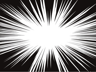 Comic book radial lines background. Manga speed frame. Explosion vector illustration. Star burst or sun rays abstract backdrop