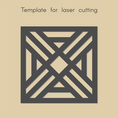 Template for laser cutting. Stencil for panels of wood, metal. Geometric pattern. Square background for cut. Vector illustration. Decorative stand