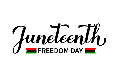 Juneteenth calligraphy hand lettering isolated on white. African American holiday on June 19. Vector template for typography poster, banner, greeting card, postcard, sticker, etc.