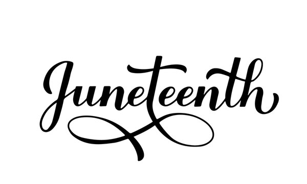 Juneteenth calligraphy hand lettering isolated on white. African American holiday on June 19. Vector template for typography poster, banner, greeting card, postcard, sticker, etc