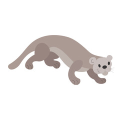 Cartoon cat otter on the hunt. Wildlife, exotic fauna, river dweller. Happy animal, cute character, baby. Hand-drawn vector. For children illustrations, print, the Internet.