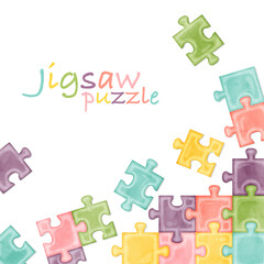 カラフルパズルの手描き水彩風フレーム
