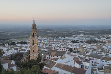 Aerial shot of the monuments and streets of Estepa, Andalucia, Spain - obrazy, fototapety, plakaty