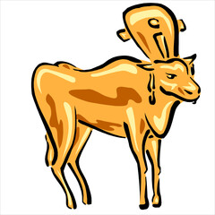 Golden calf stands isolated on a white background. biblian golden lamb, goat
