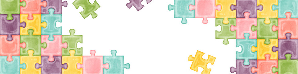 カラフルパズルの手描き水彩風フレーム
