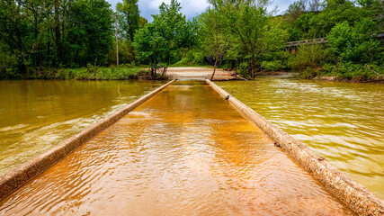 Ponca Low-Water Bridge in Arkansas during flood