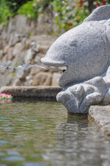 Fountain of potable spring water at Haeinsa Temple, Mount Gaya, Gayasan National Park, South Korea.