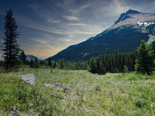 wonderful view to the mountains from a field