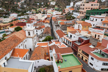 Fototapeta na wymiar La Gomera - Roque El Cano and town Vallehermoso from above. La Gomera, Canary Islands.