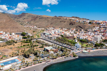 Fototapeta na wymiar La Gomera. Aerial photo of the San Sebastian marina and town, La Gomera, Canary Islands.