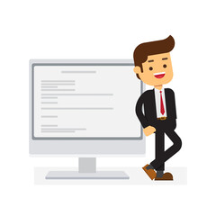 Businessman showing plan on computer screen