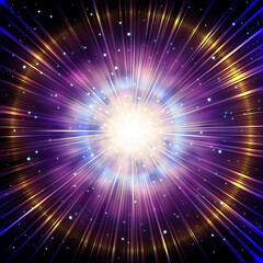 光輝く集中線、中央がまぶしく光る超新星爆発のイメージ、黄色い光の輪