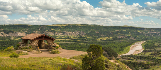 River Bend Overlook shelter in the Theodore Roosevelt National Park - North Unit on the Little...