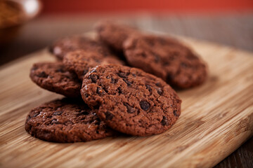 Chocolate chip cookies on a bowl. High quality photo.