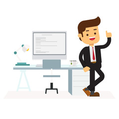 Businessman stand near table in a office workplace