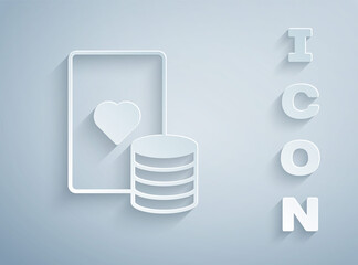 Paper cut Casino chip and playing cards icon isolated on grey background. Casino poker. Paper art style. Vector