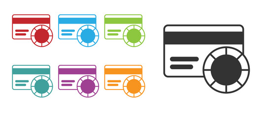 Black Credit card icon isolated on white background. Online payment. Cash withdrawal. Financial operations. Shopping sign. Set icons colorful. Vector