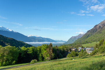 Paysage du Parc Naturel Régional des Bauges en Savoie en France dans les montagnes des Alpes