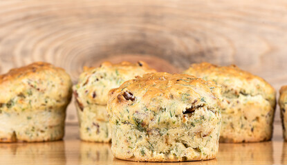Soft focus muffin with bacon and dill.