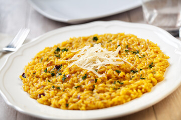 Dish of delicious saffron risotto, Italian Food 