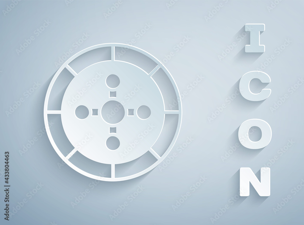 Sticker Paper cut Casino roulette wheel icon isolated on grey background. Paper art style. Vector