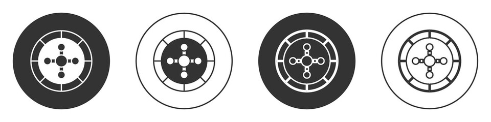 Obraz premium Black Casino roulette wheel icon isolated on white background. Circle button. Vector