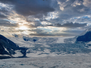 a glacier tongue at the top of the mountain in canada