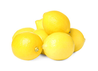 Fresh ripe whole lemons on white background
