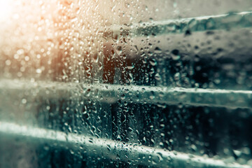 Water droplets on the window in the rainy season.