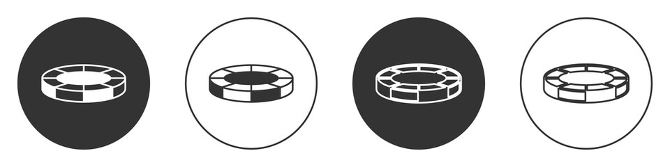 Black Casino chips icon isolated on white background. Casino gambling. Circle button. Vector