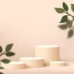 Abstract background with cream color geometric 3d podiums. Vector illustration