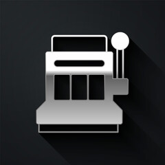 Silver Slot machine icon isolated on black background. Long shadow style. Vector