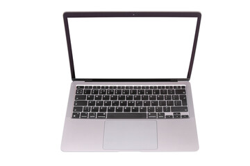 open laptop with white screen isolated on white background