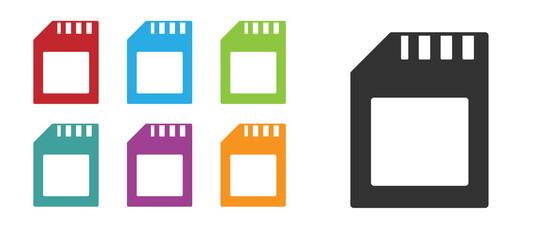 Black SD card icon isolated on white background. Memory card. Adapter icon. Set icons colorful. Vector