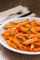 Pasta with Tomato Sauce on a plate. High quality photo.