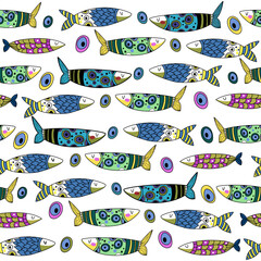 Vectot illustration seamless pattern with funny cute fish. For textile and cover for phone