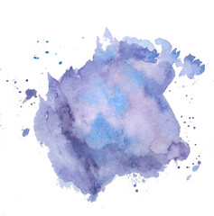 Watercolor bolb splash isolated on white. Violet blue brushpaint stroke.