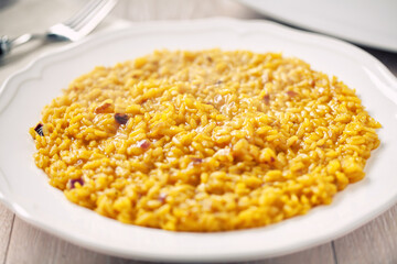 Dish of delicious saffron risotto, Italian Food 