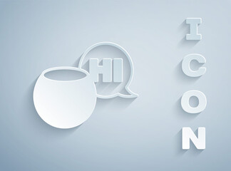 Paper cut Voice assistant icon isolated on grey background. Voice control user interface smart speaker. Paper art style. Vector